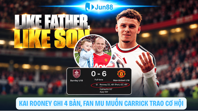 Kai Rooney ghi 4 bàn, fan MU muốn Carrick trao cơ hội